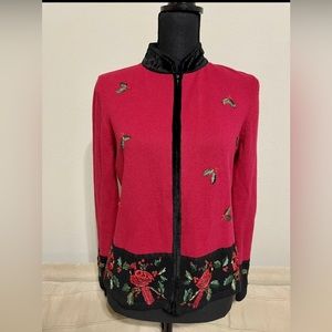 Vintage Tiara International Red Cardinal Full Zip Christmas Sweater Size M